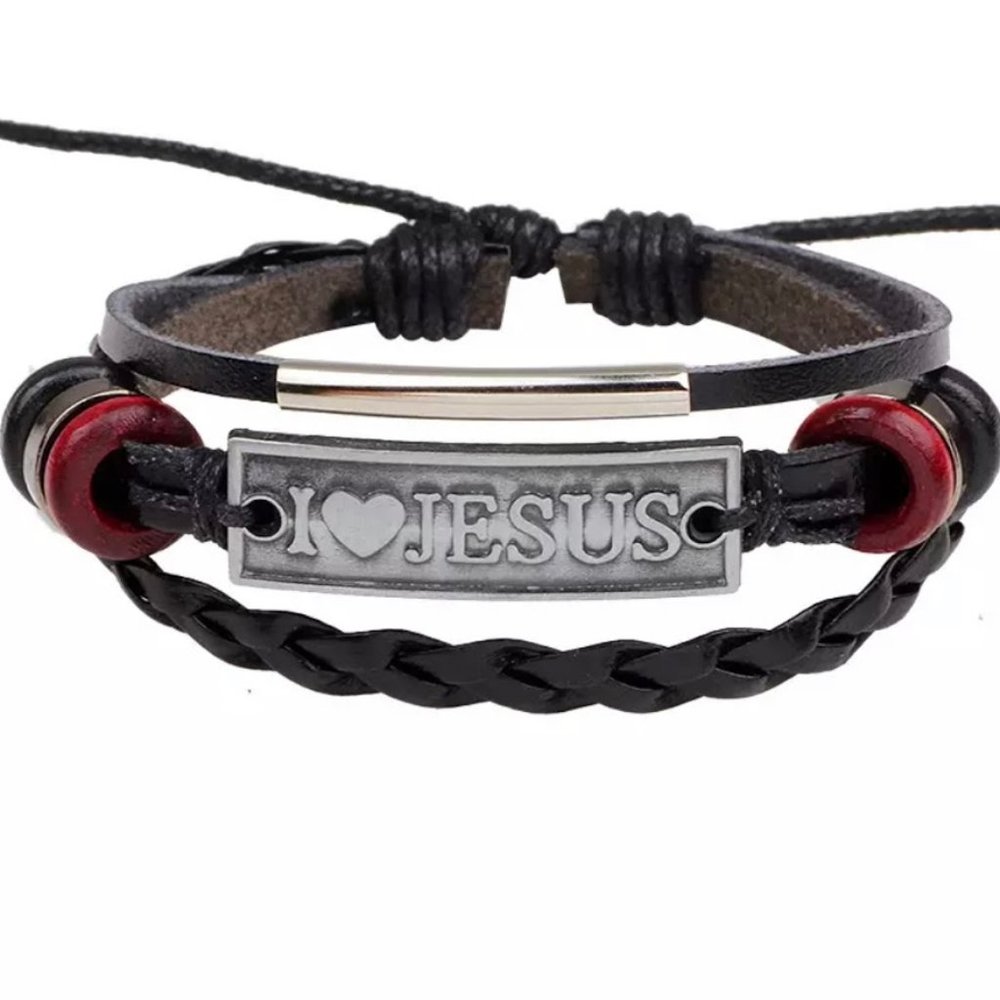 NEW Leather Bracelet- Christian- I Love Jesus